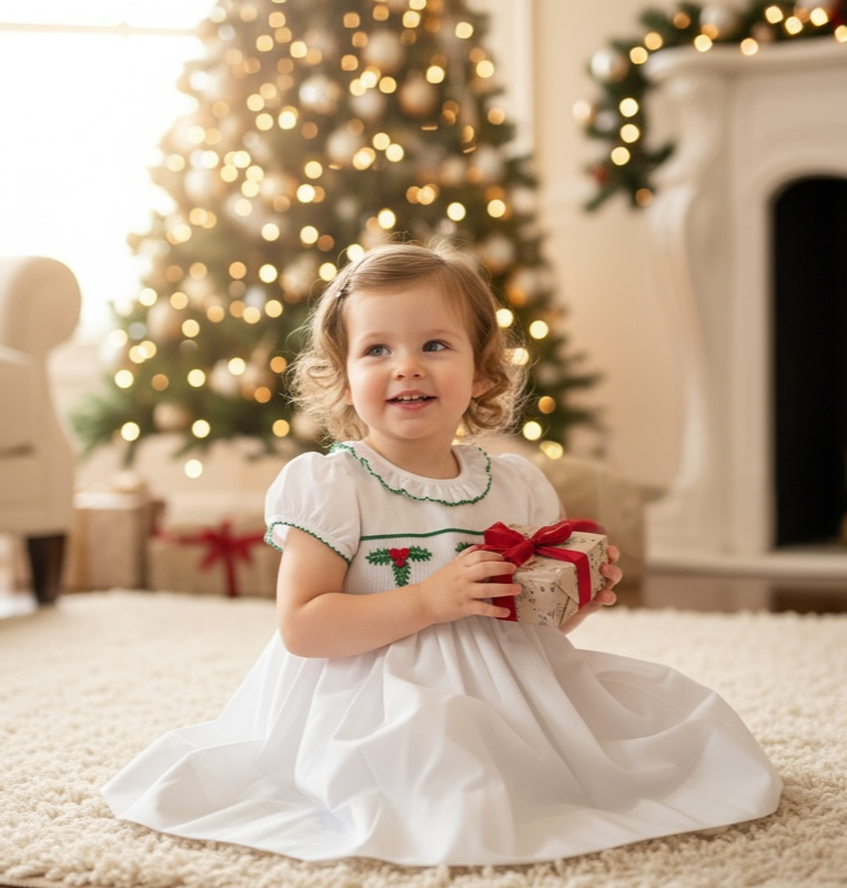 Girls Smocked Holly Collection - Lulu Bebe