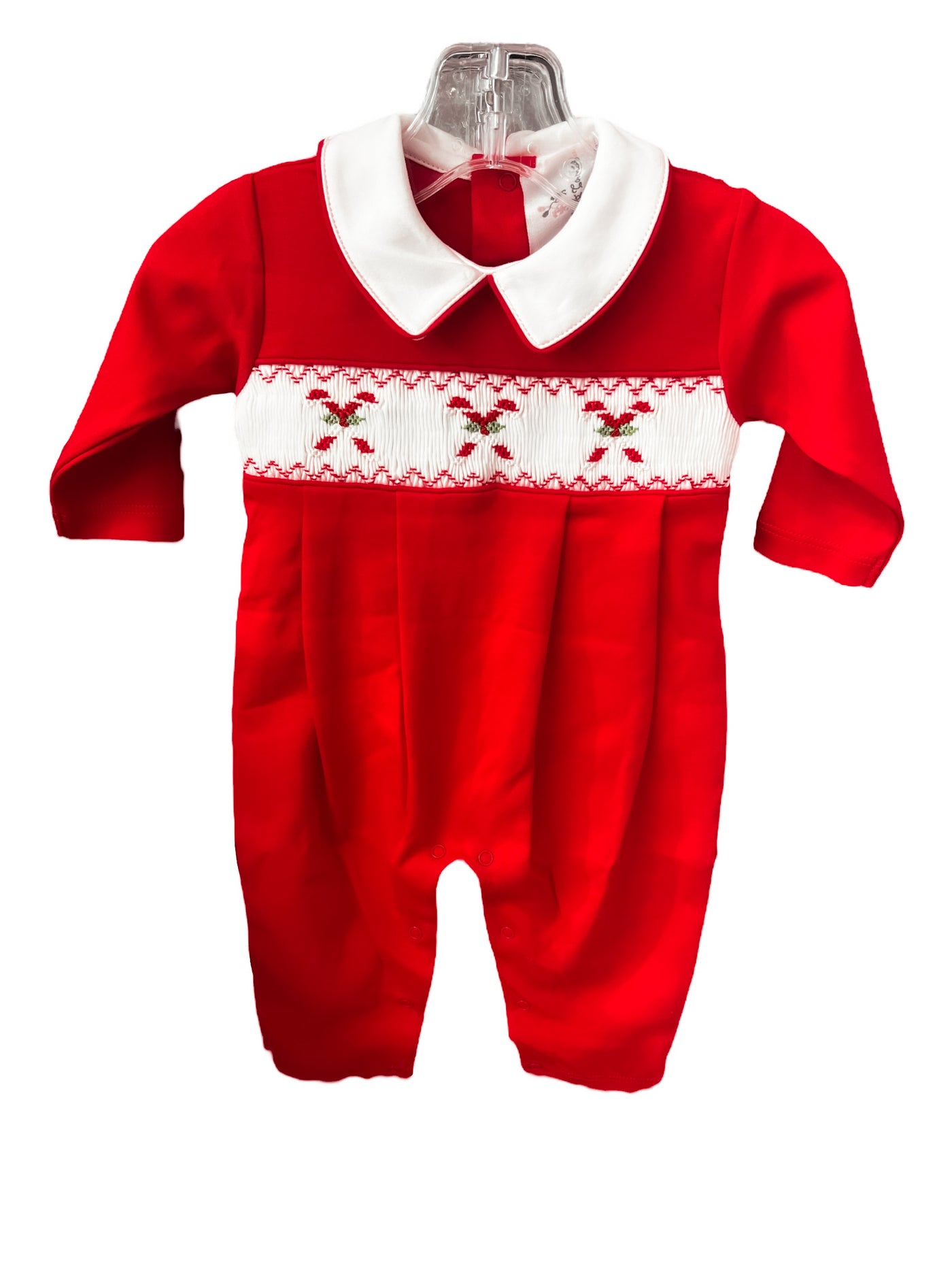 Maddie & Connor Boys Smocked Candy Cane Romper