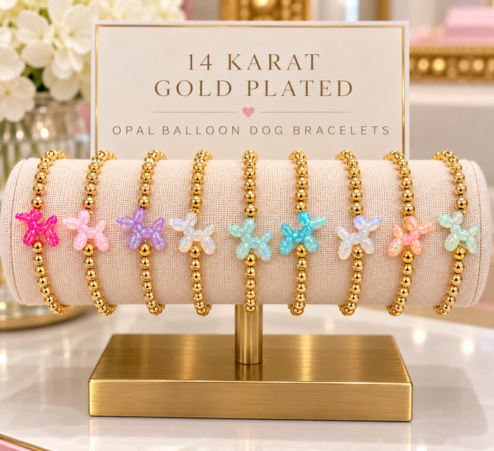 Opal Balloon Dog Gold Beaded Bracelet - bara boheme