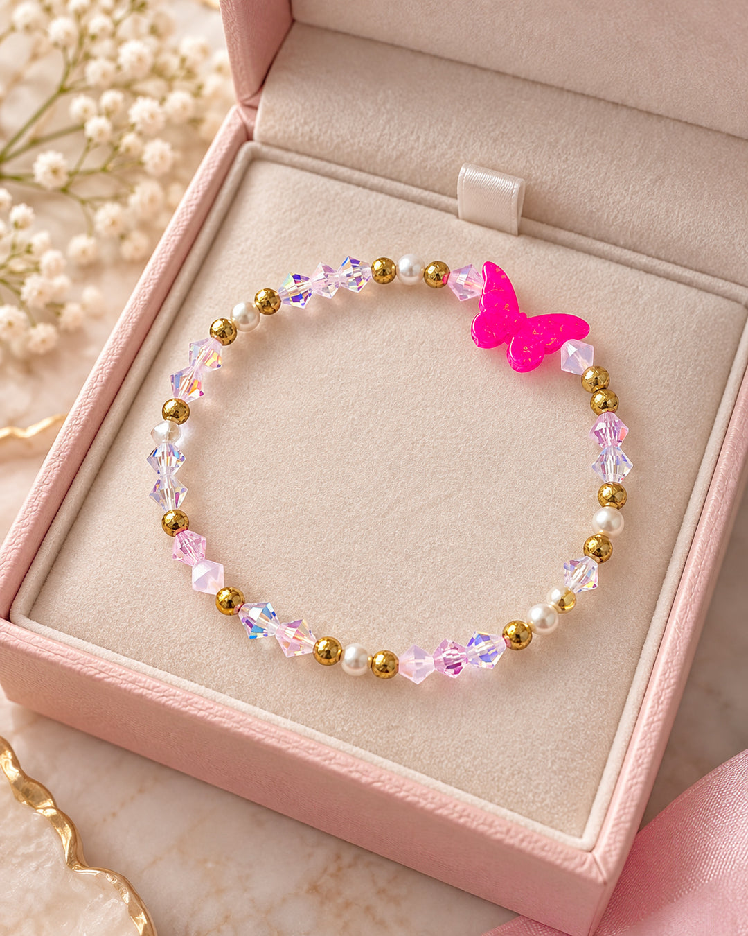 Crystal Butterfly Gold Beaded Opal Bracelet - Bara Boheme Jewelry