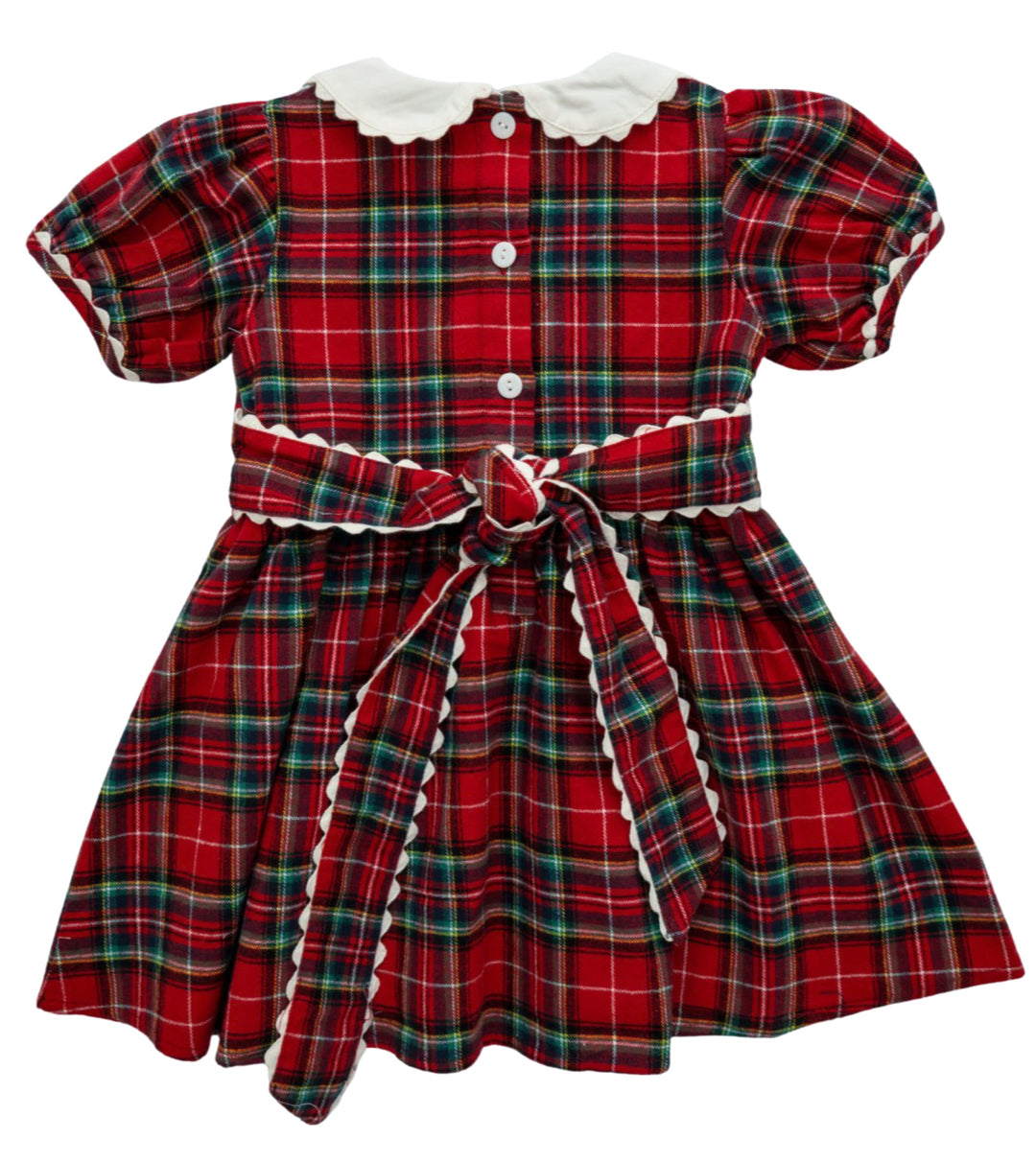 Classic Red Tartan Plaid Dress with White Scalloped Collar - Lulu Bebe