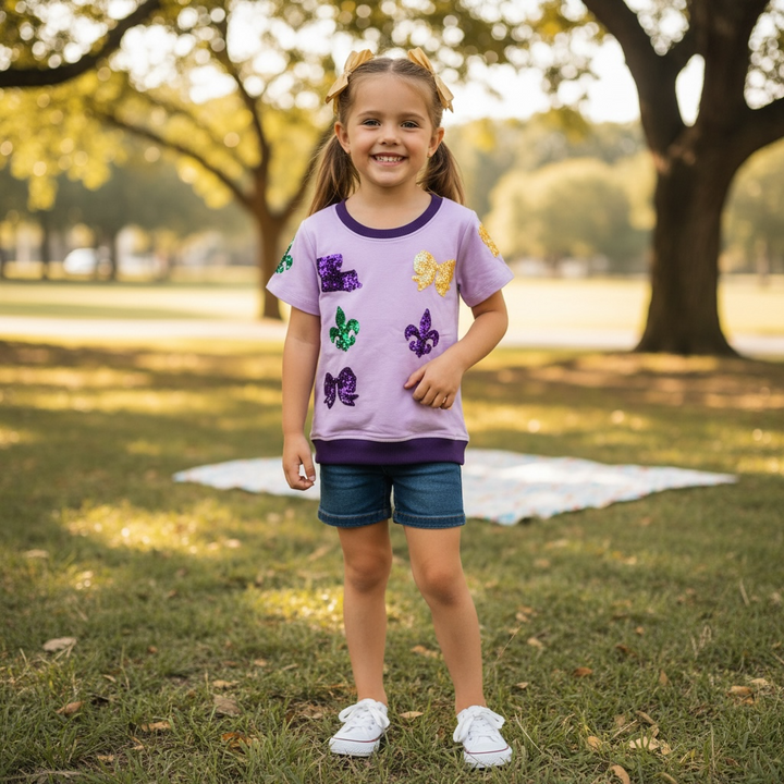 Louisiana Mardi Gras Girl Sequin Shirt