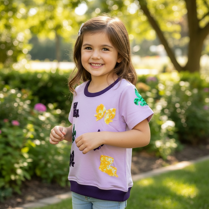 Louisiana Mardi Gras Girl Sequin Shirt