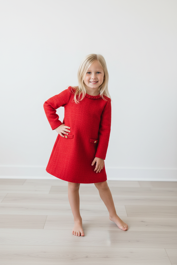 Red Tweed Braided Dress - Lulu Bebe