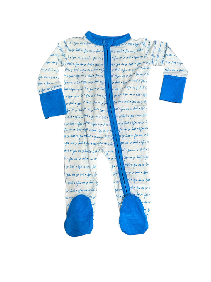 Blue So Loved Footie Pajama - Weisinger Bamboo