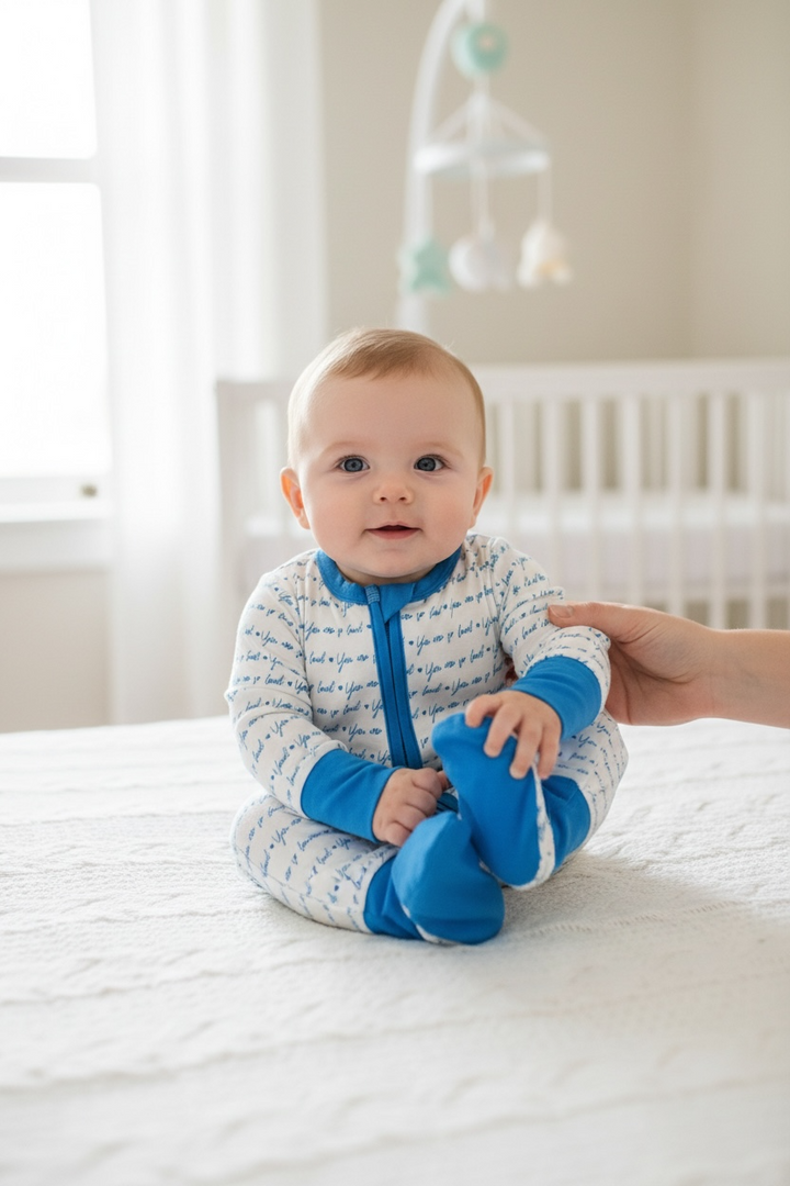 Blue So Loved Footie Pajama - Weisinger Bamboo