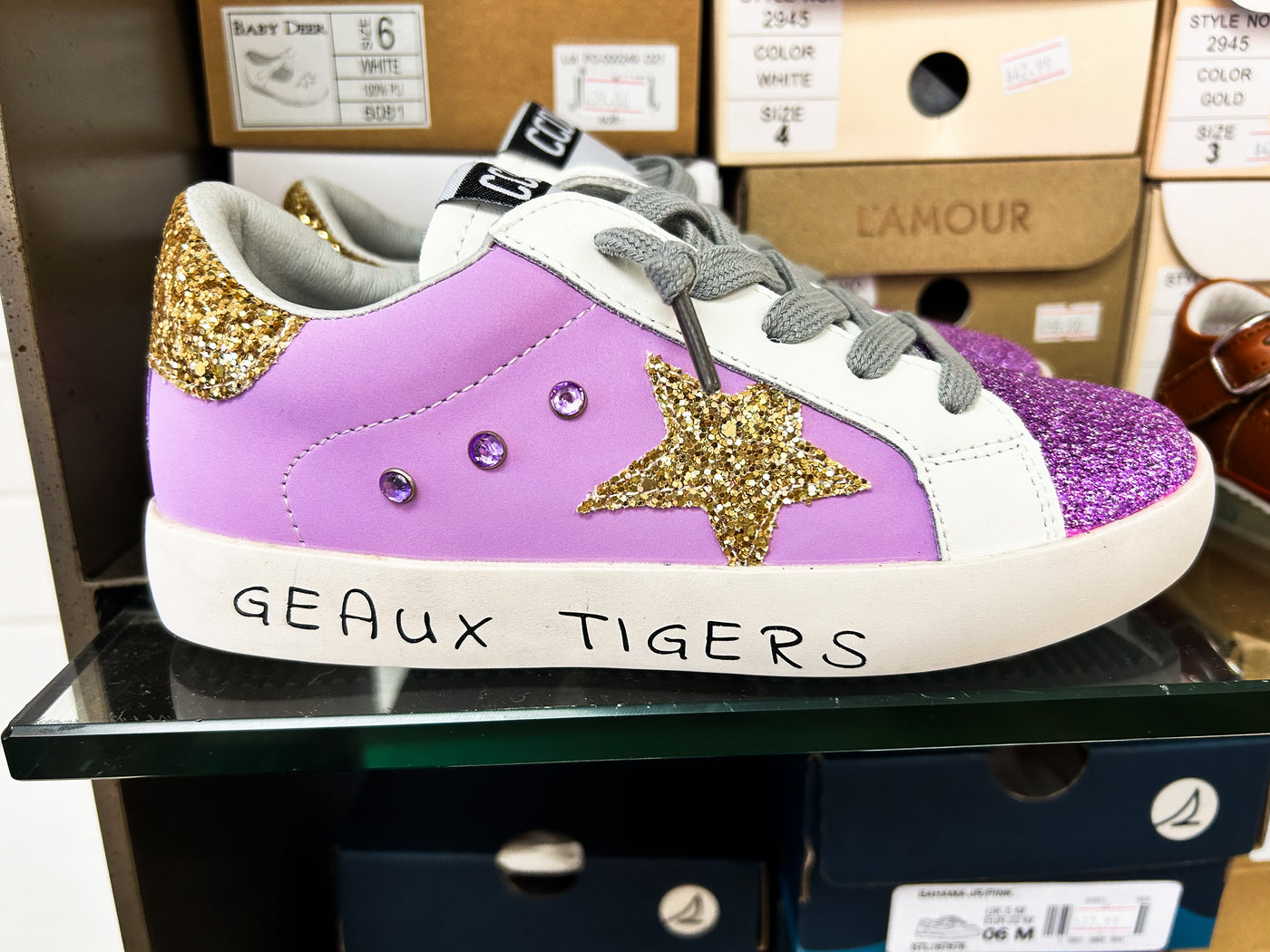 WOMEN’S GLITTER PURPLE & GOLD STAR SNEAKERS