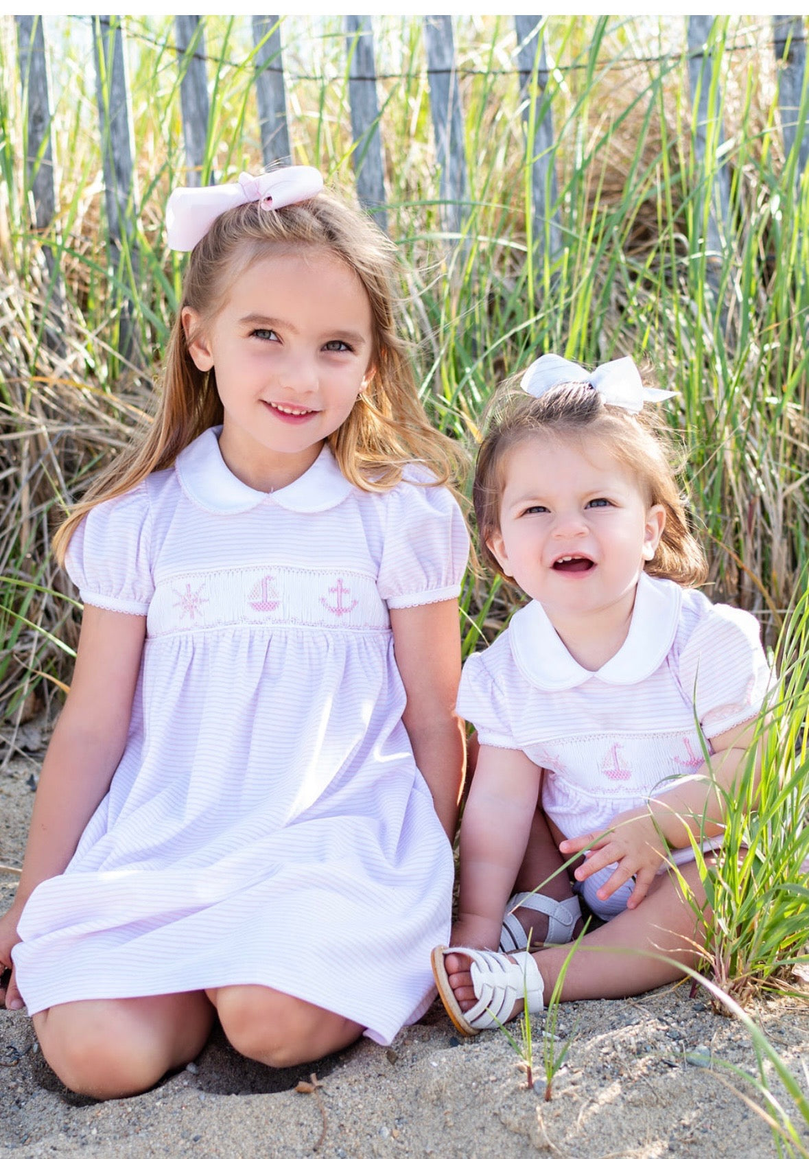 Smocked Nautical Pink Dress - Maddie & Connor