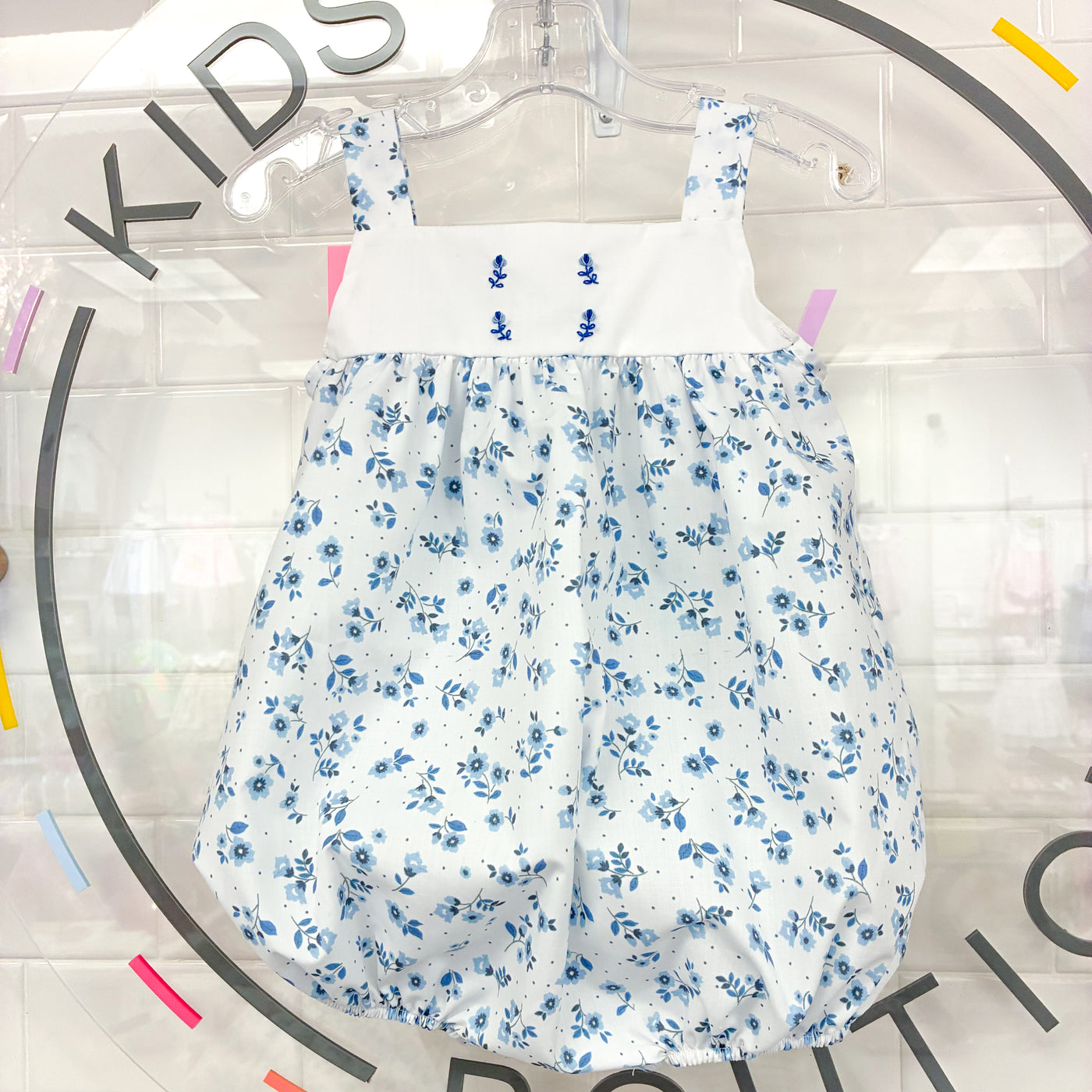 Blue Embroidered Floral Bubble - Lulu Bebe