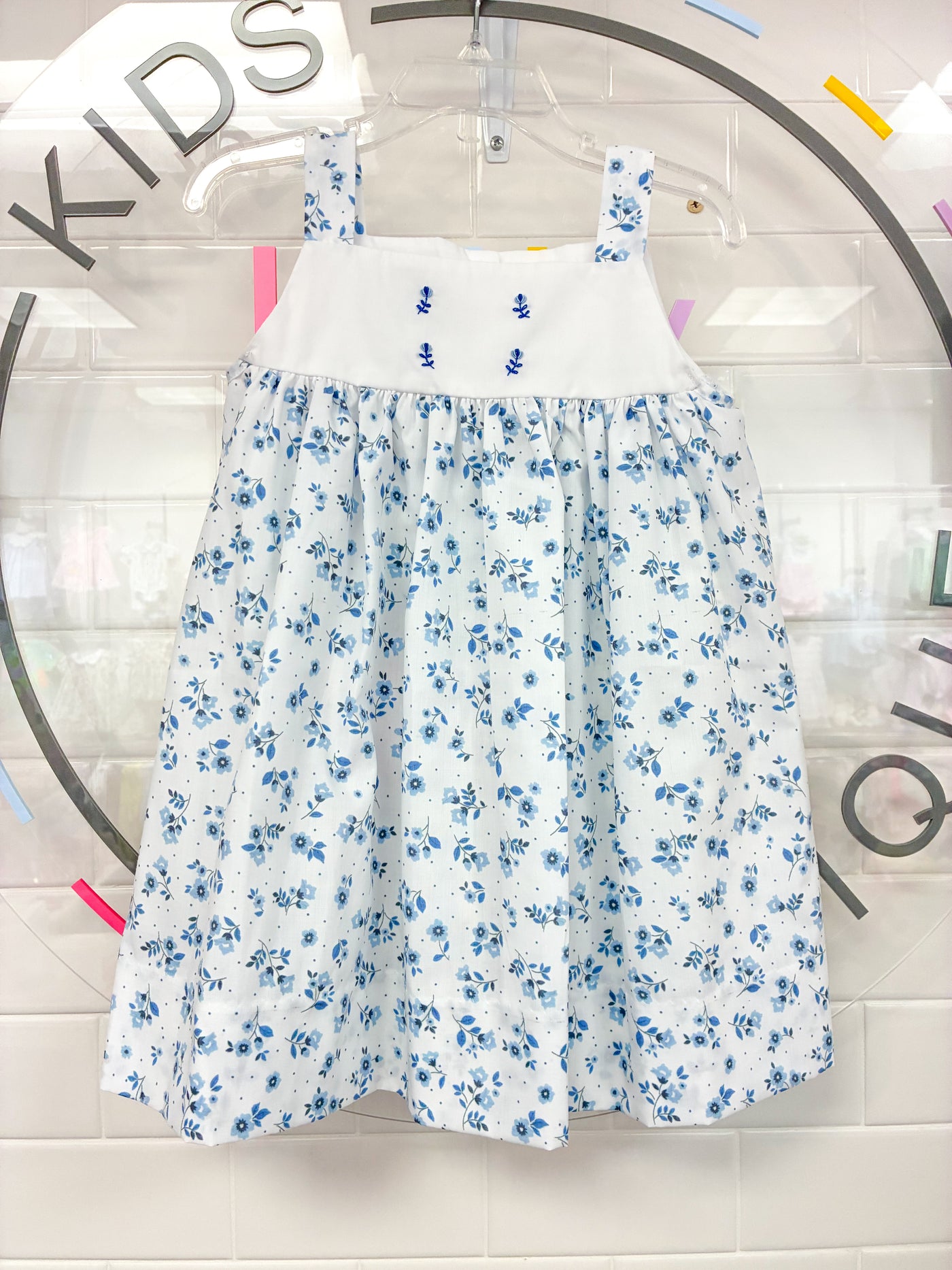 Blue Embroidered Floral Dress - Lulu Bebe