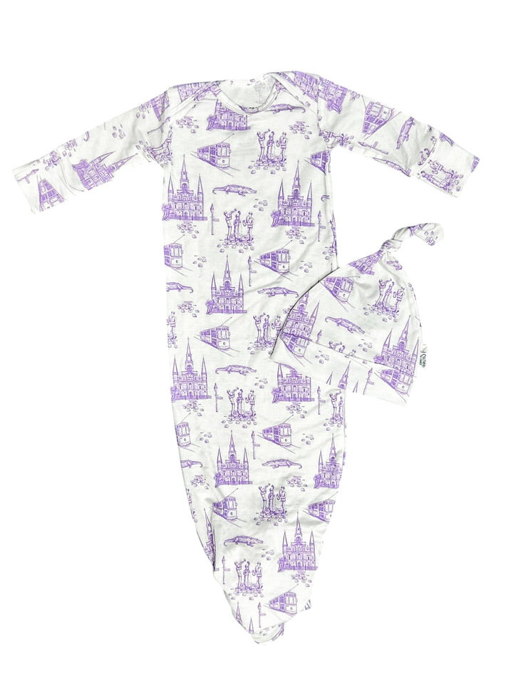 Lavender Louisiana Toile Bamboo Gown & Hat Set - Southern Slumber