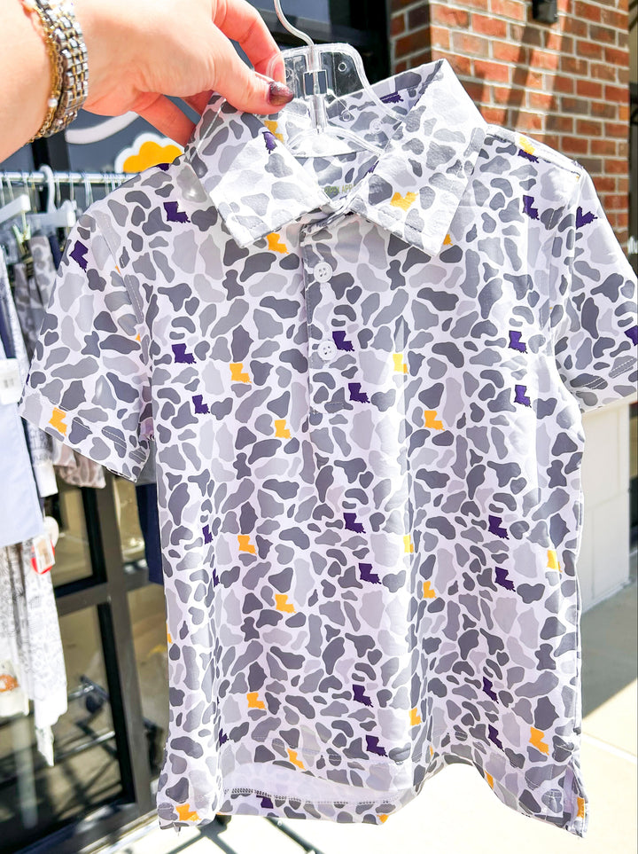 Gray, Purple & Gold Camo Polo - Meripex