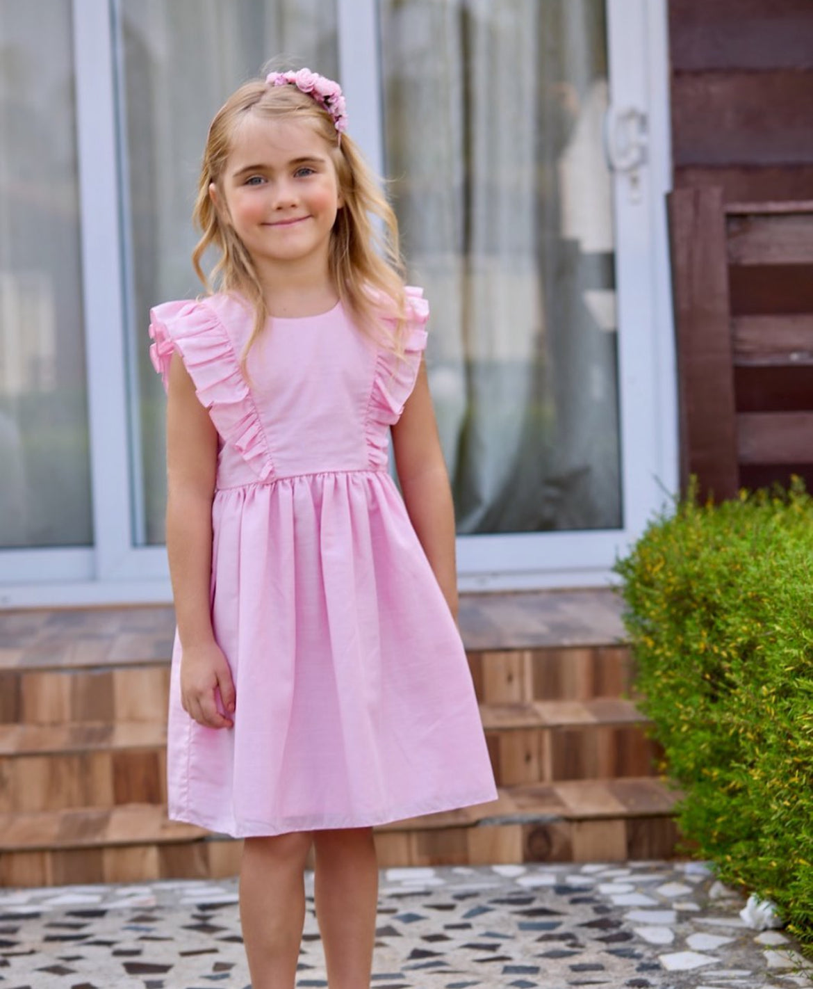 Pink Linen Dress with Ruffles - Bella & Emma