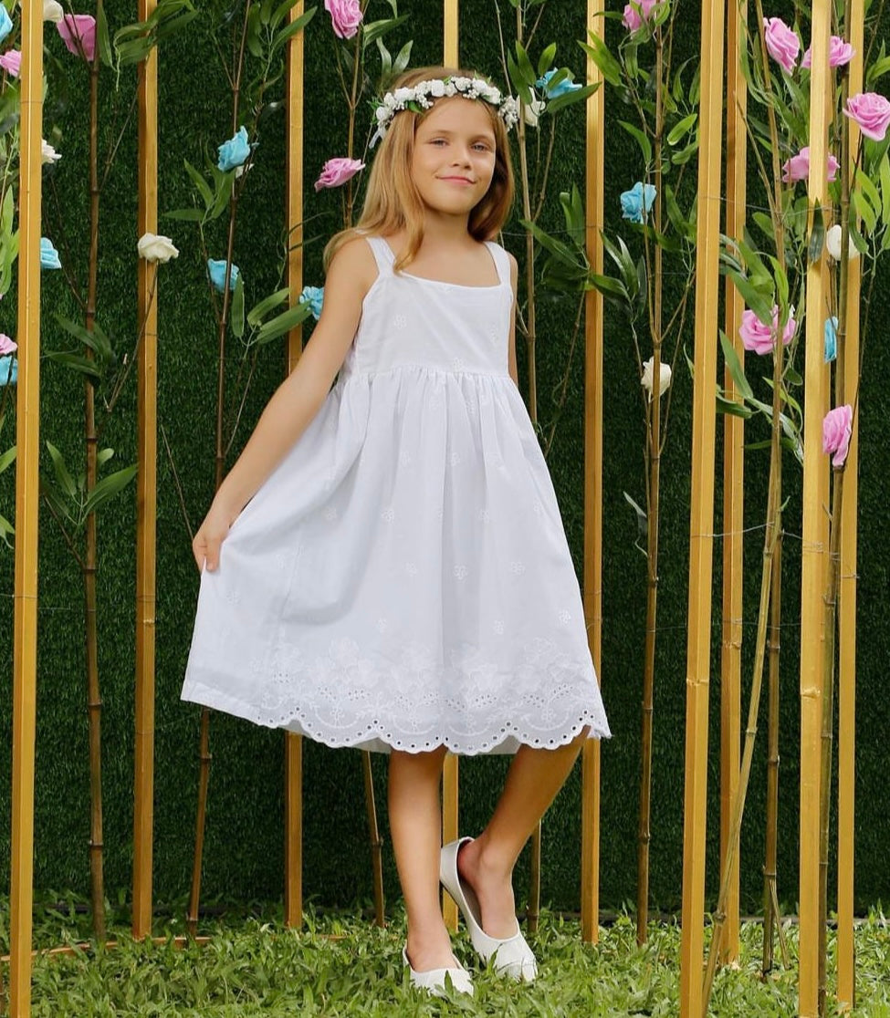 White Linen Eyelet Dress - Bella & Emma - 12M