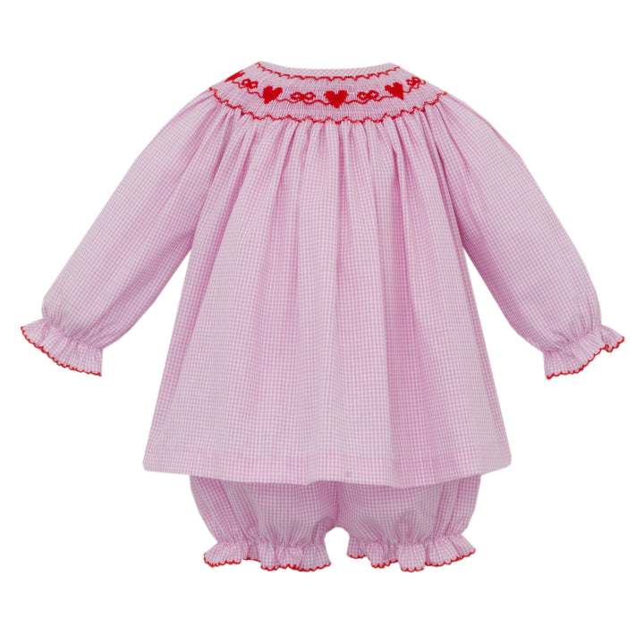 Pink Gingham Smocked Hearts Bloomer Set - petit bébé
