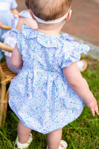 Smocked Blue, Pink & Purple Floral Bubble - Maddie & Connor - 9M