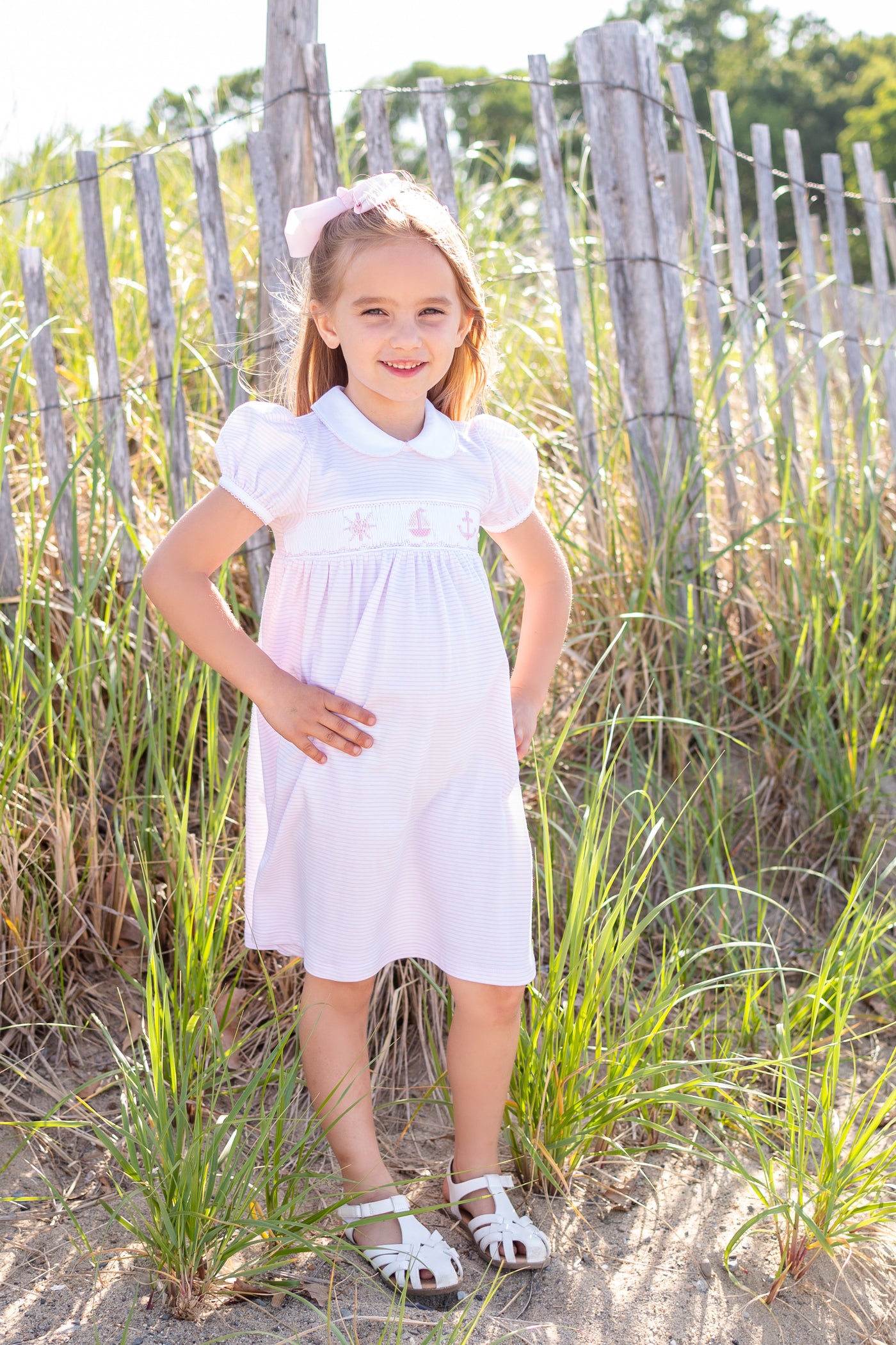 Smocked Nautical Pink Dress - Maddie & Connor