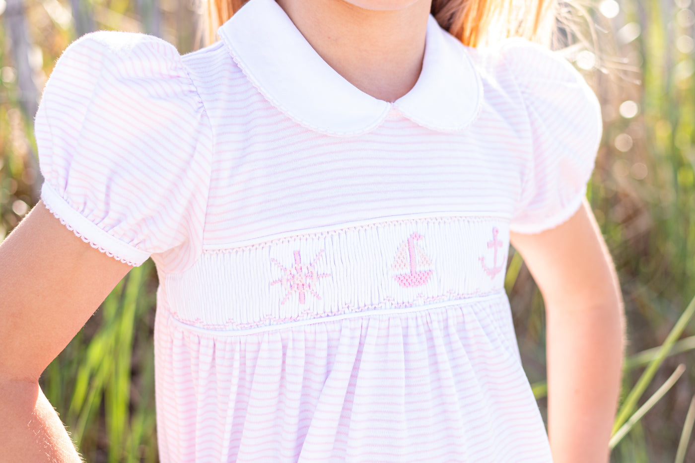 Smocked Nautical Pink Dress - Maddie & Connor