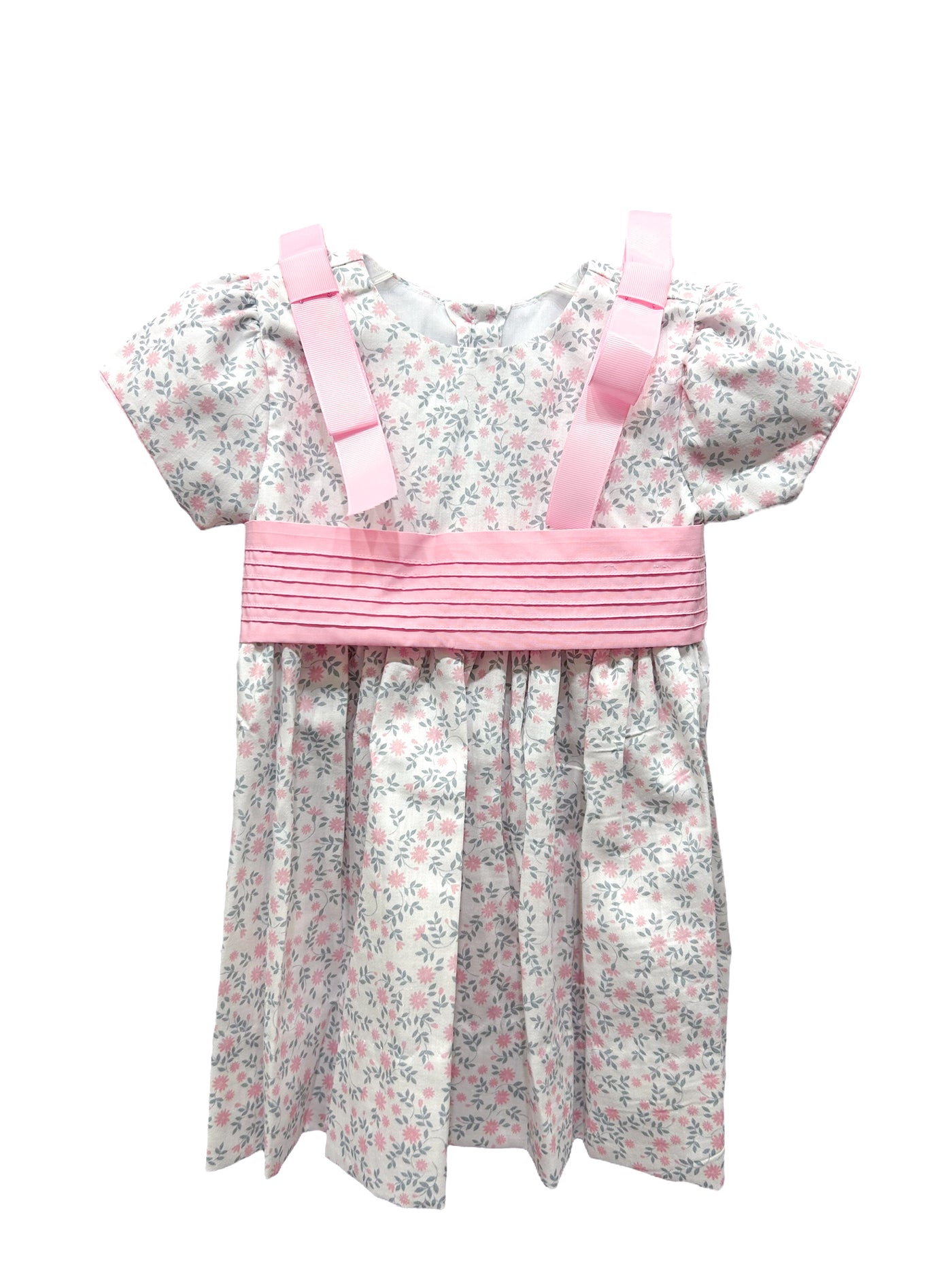 Pink Floral Dress with Bow Accents - Lulu Bebe - 2T