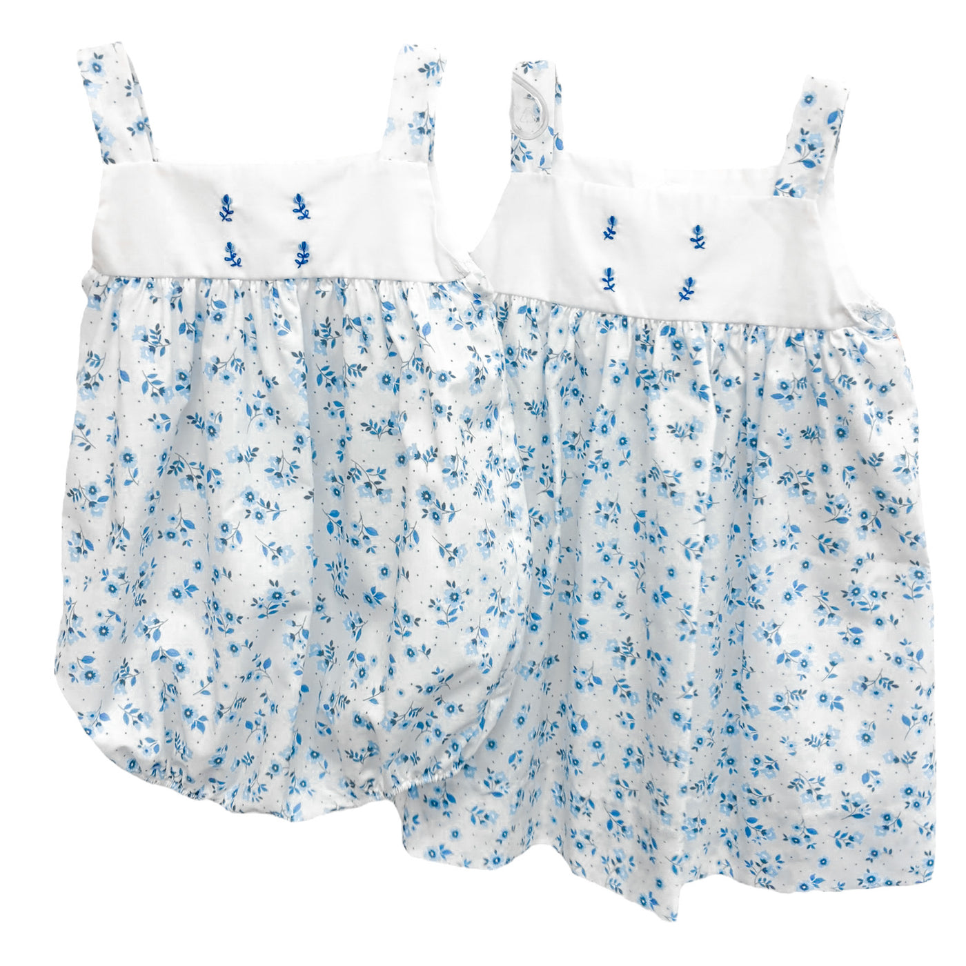 Blue Embroidered Floral Bubble - Lulu Bebe