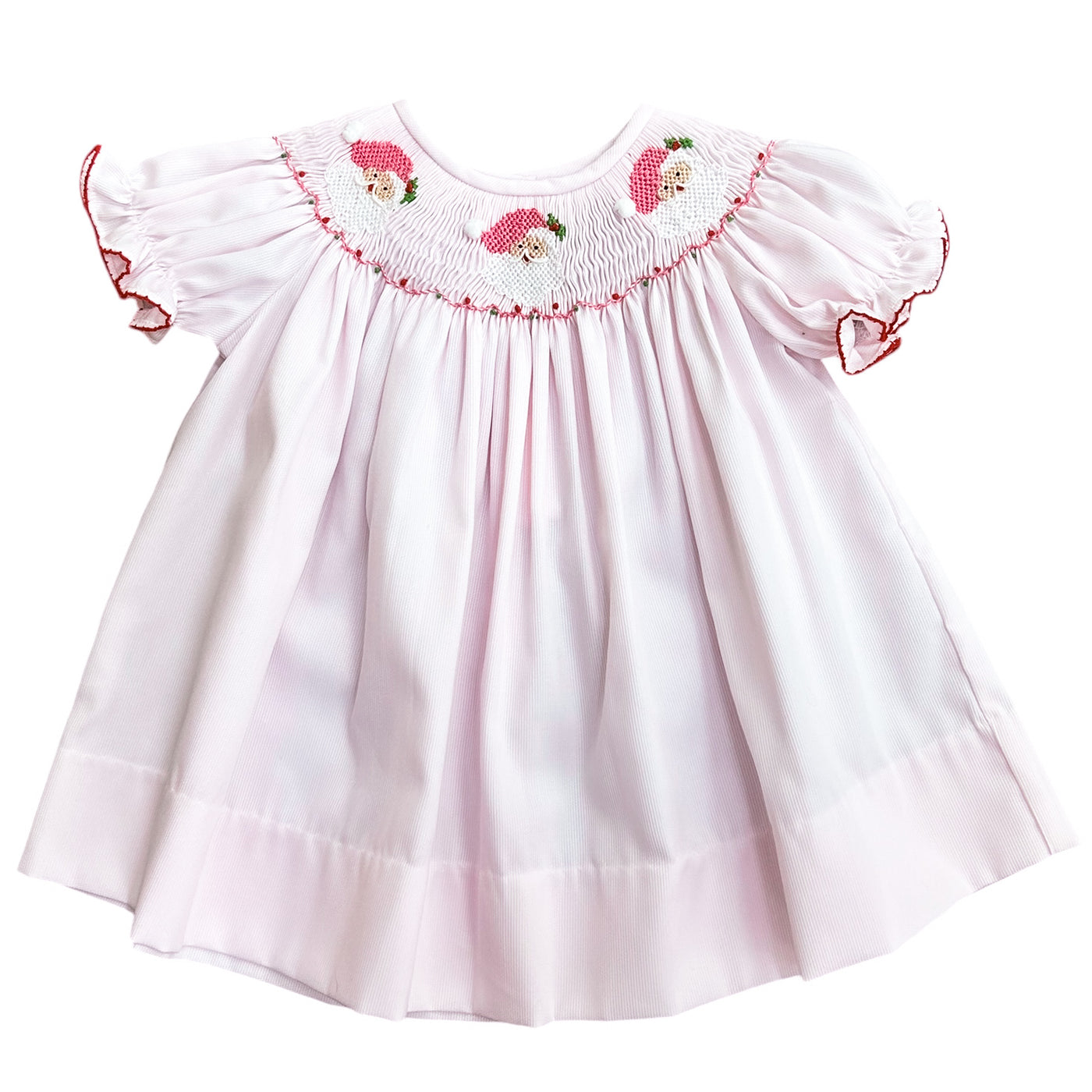 Pink Smocked Santa Bishop Dress - Lulu Bebe