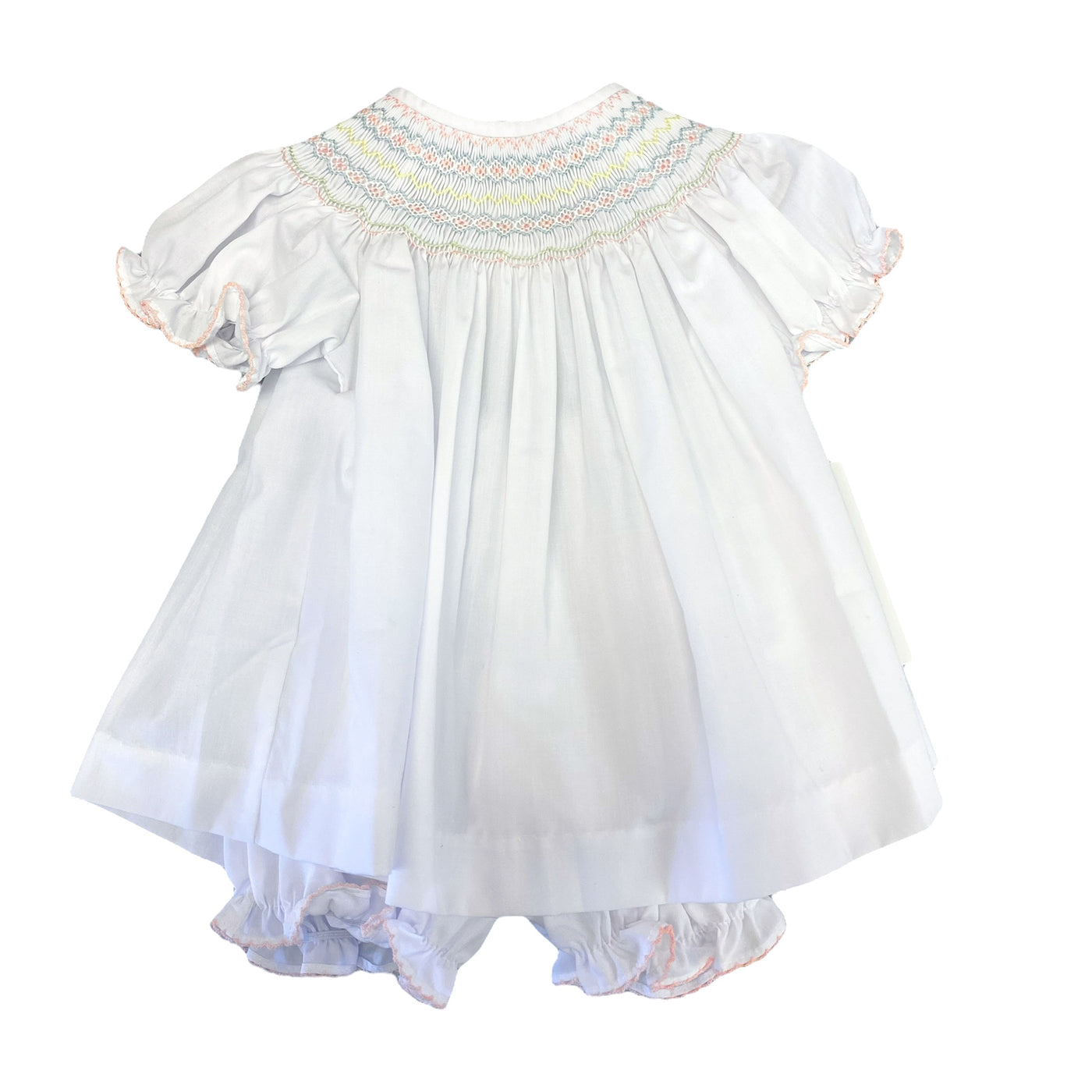 Pastel Smocked White Bloomer Set - Lulu Bebe