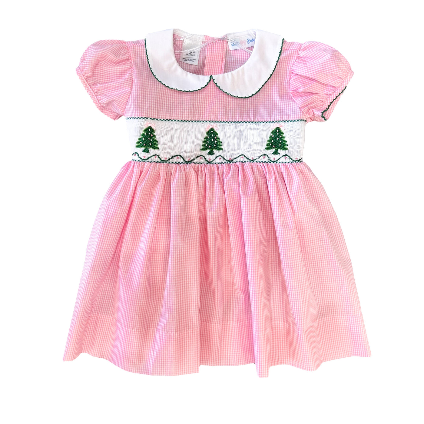 Pink Smocked Christmas Tree Dress - Lulu Bebe