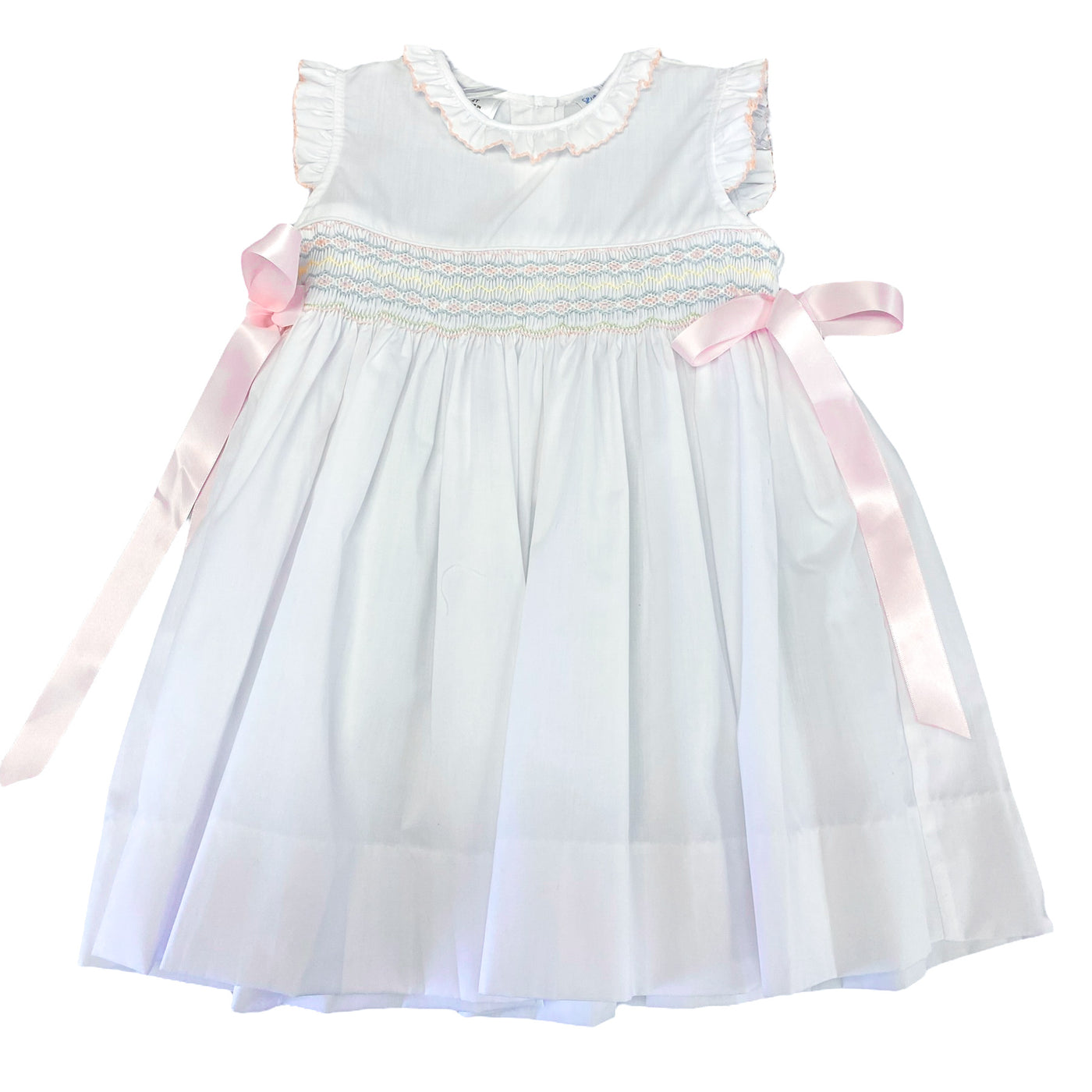 Pastel Smocked White Dress - Lulu Bebe