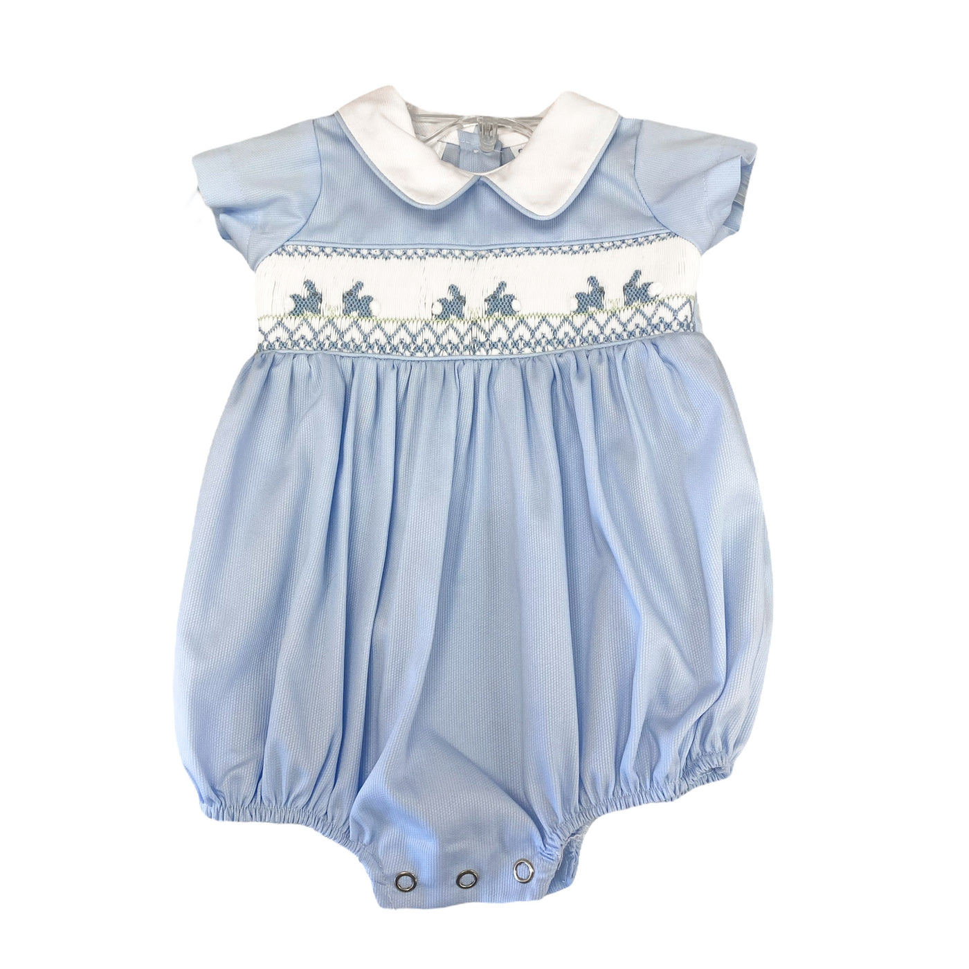 Boys Blue Smocked Bunny Bubble - Lulu Bebe