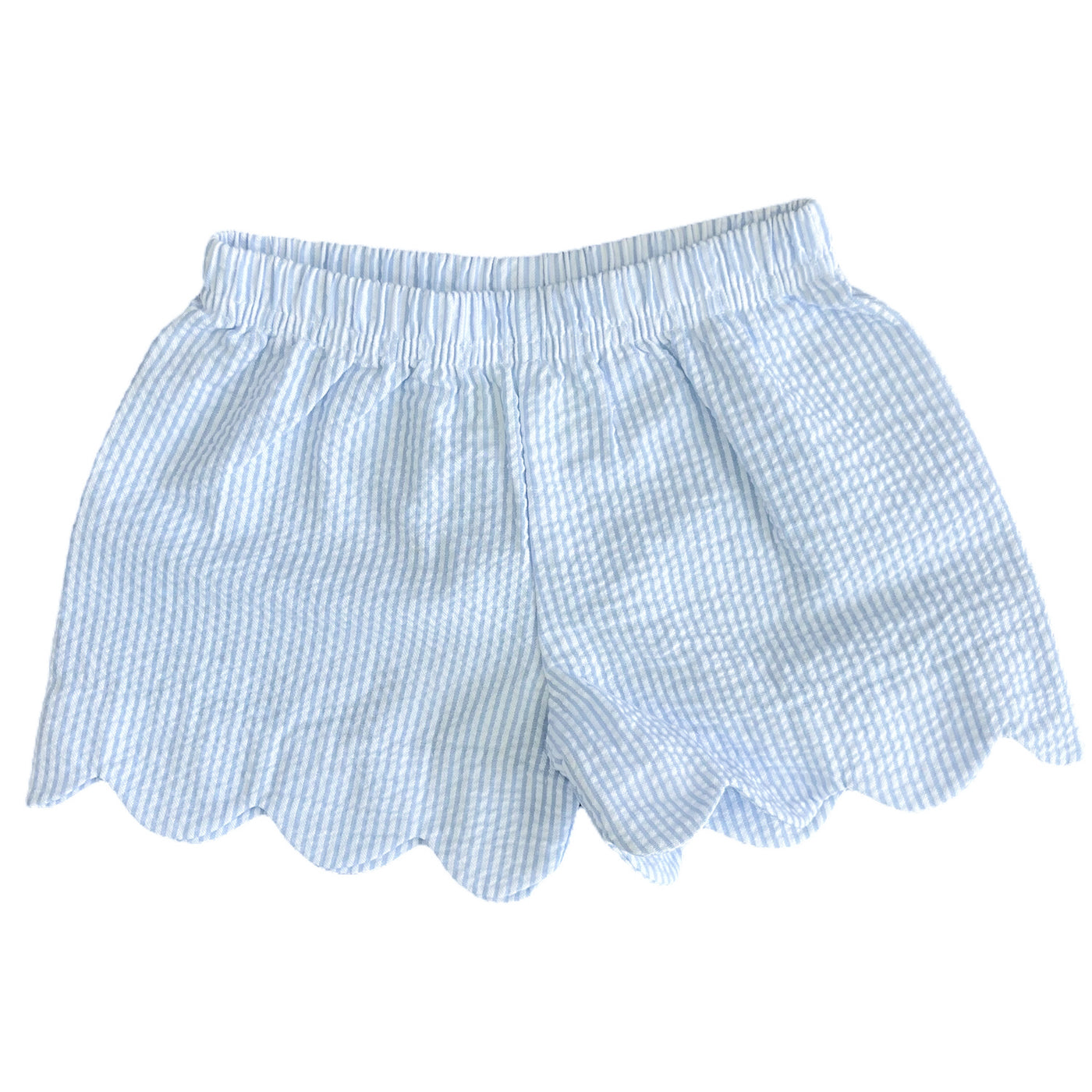 Girls Blue Seersucker Scalloped Shorts - Zuccini Kids