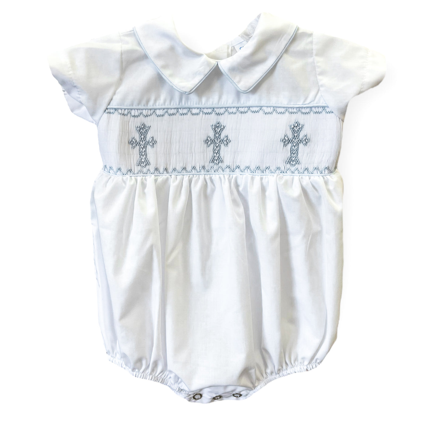 Boys Smocked Crosses Bubble - Lulu Bebe