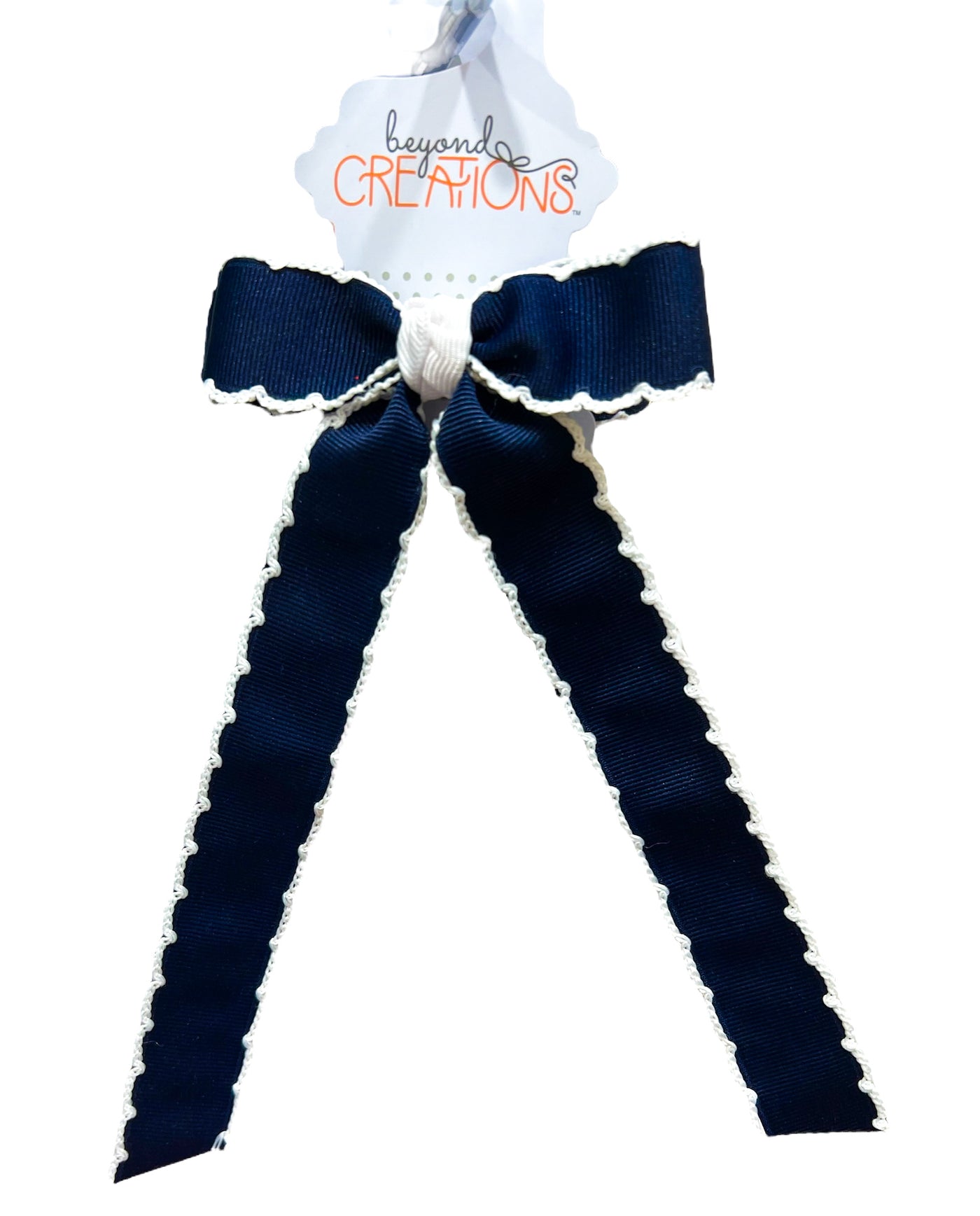 Navy & White Moonstitch Ribbon Bow - Beyond Creations