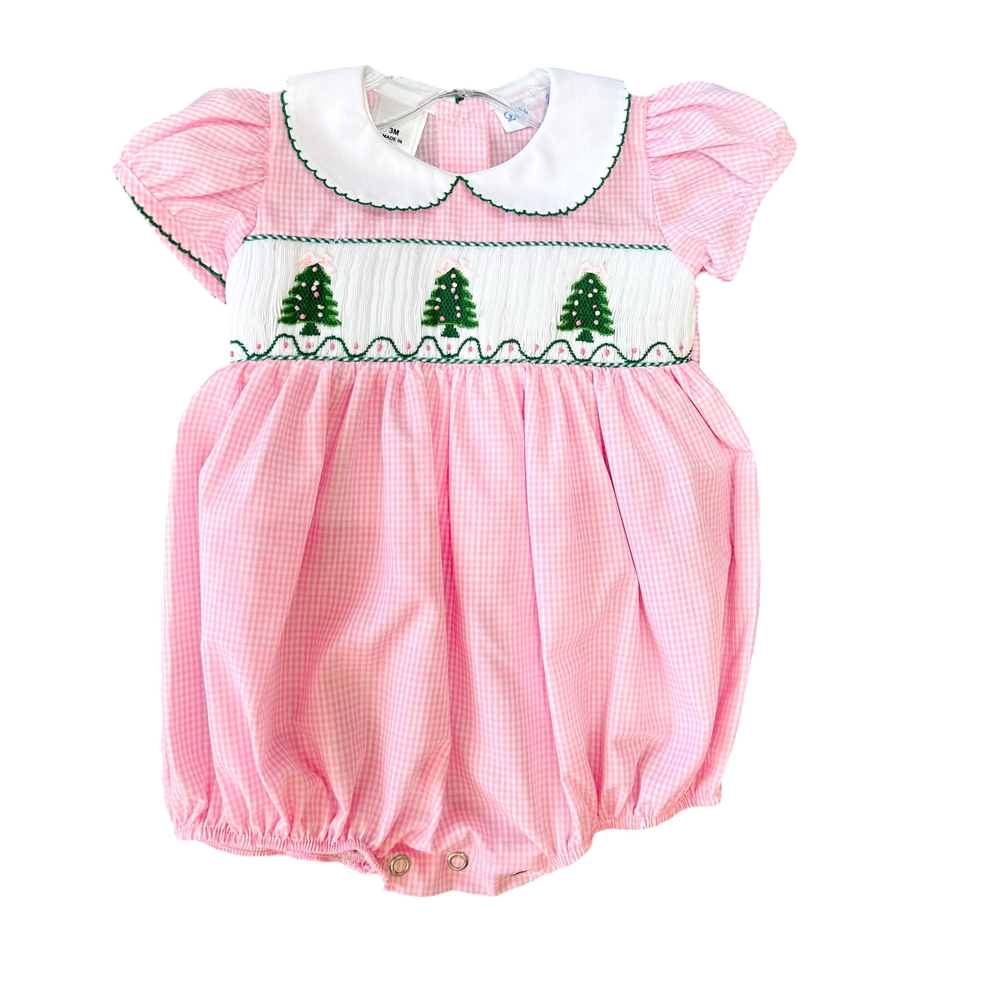 Pink Smocked Christmas Tree Bubble - Lulu Bebe