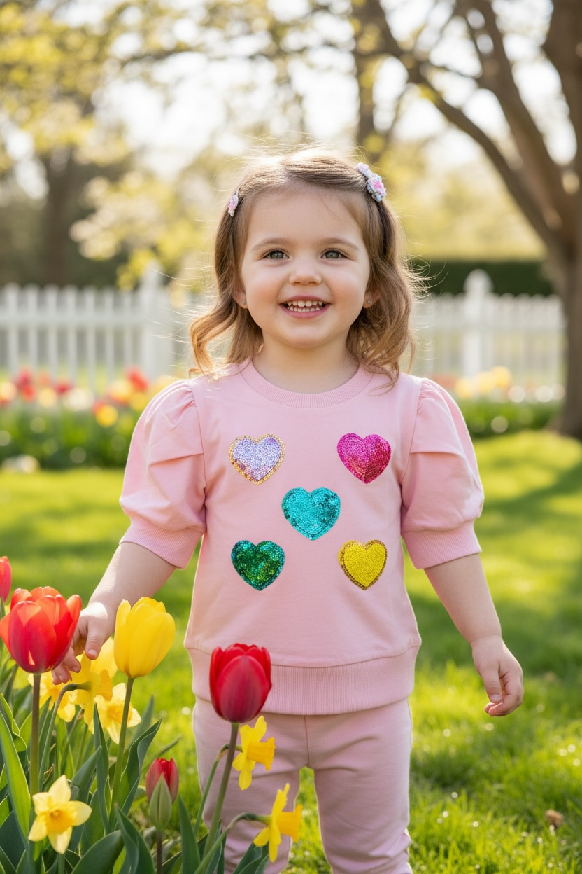 Sequin Hearts Blouse - Lulu Bebe