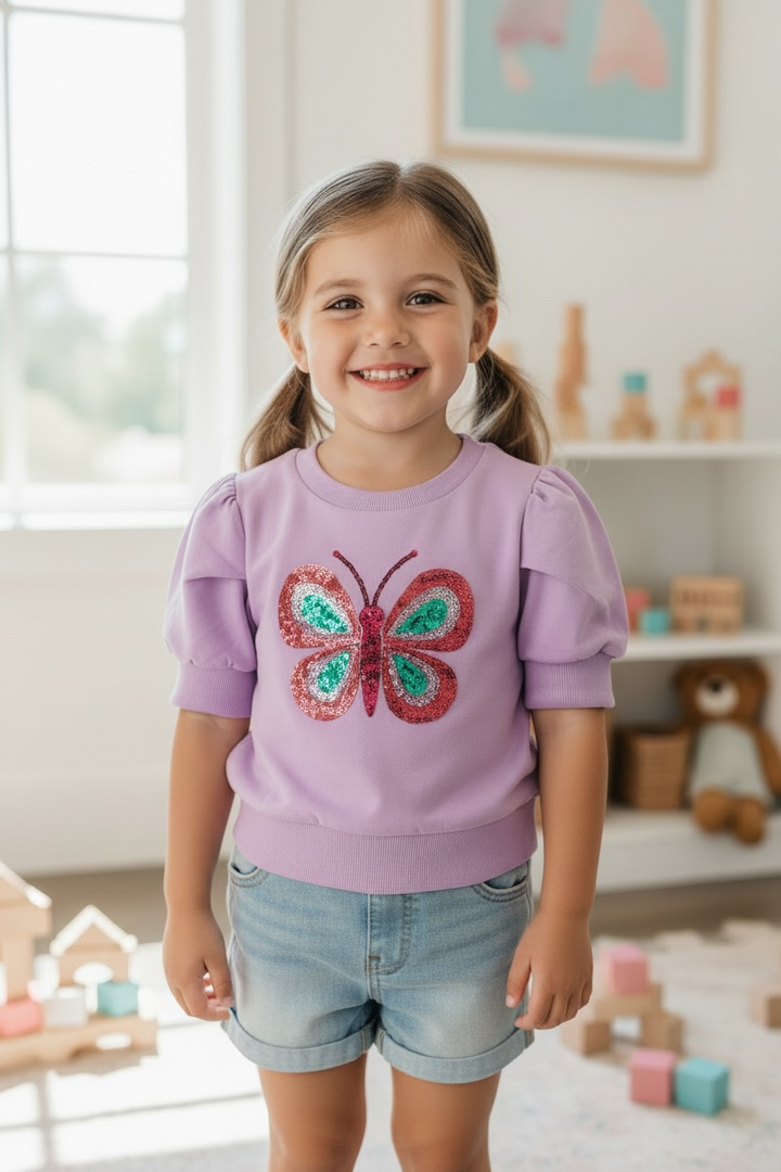 Lavender Sequin Butterfly Blouse - Lulu Bebe