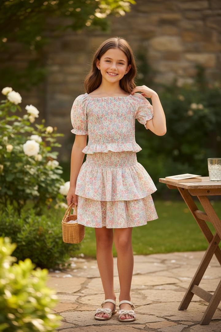 Floral Smocked Bodice Skirt Set - Lulu Bebe