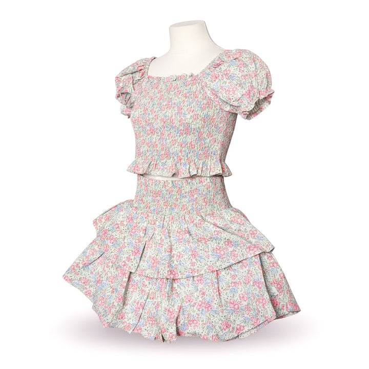 Floral Smocked Bodice Skirt Set - Lulu Bebe