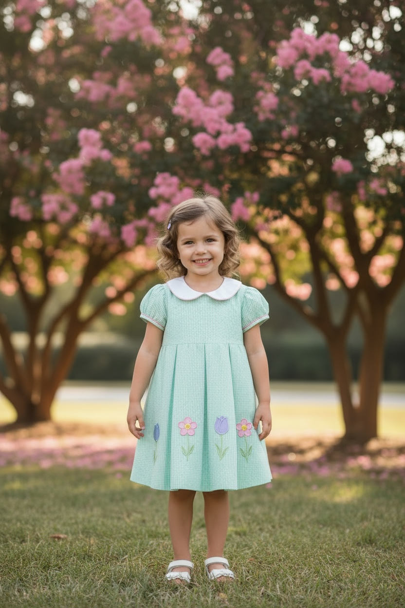 Spring Garden Aqua Seersucker Dress - Claire & Charlie