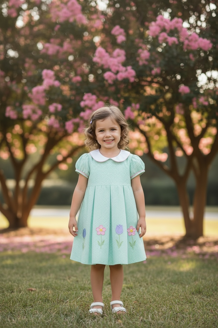 Spring Garden Aqua Seersucker Dress - Claire & Charlie