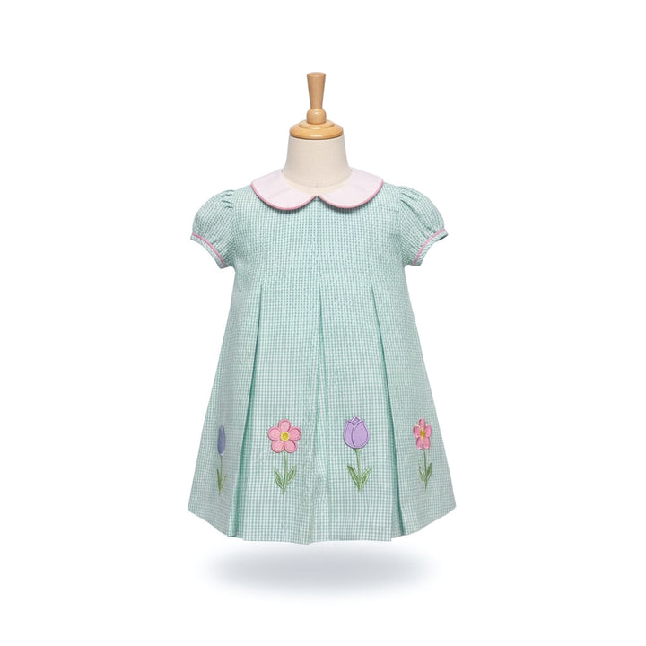 Spring Garden Aqua Seersucker Dress - Claire & Charlie