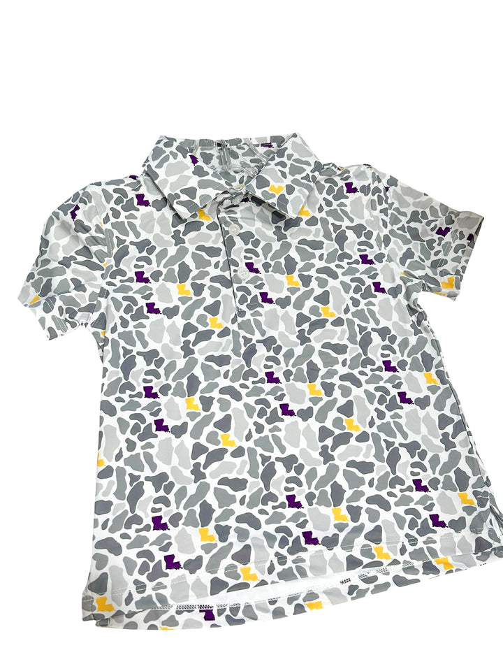Gray, Purple & Gold Camo Polo - Meripex