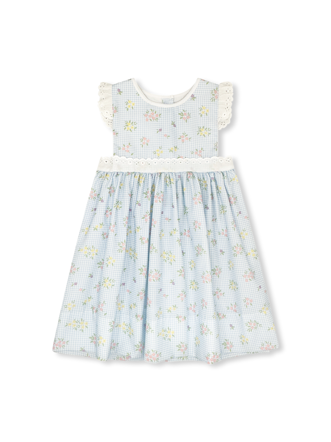 floral pattern dress with lace trim