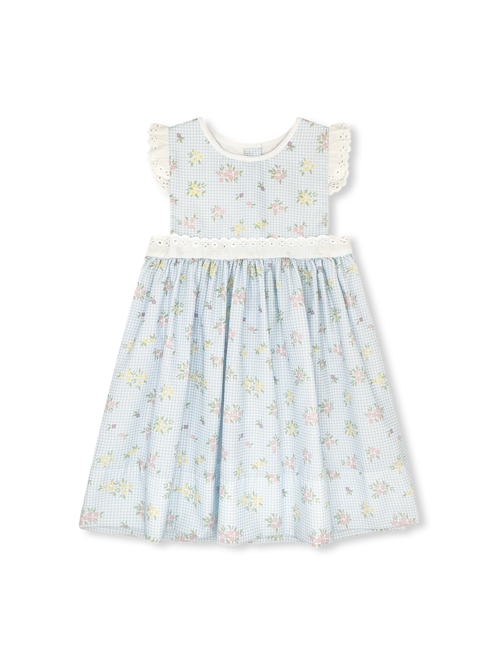 floral pattern dress with lace trim