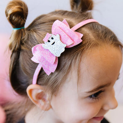 Pink Girly Ghost Halloween Bow Headband - Sweet Pink