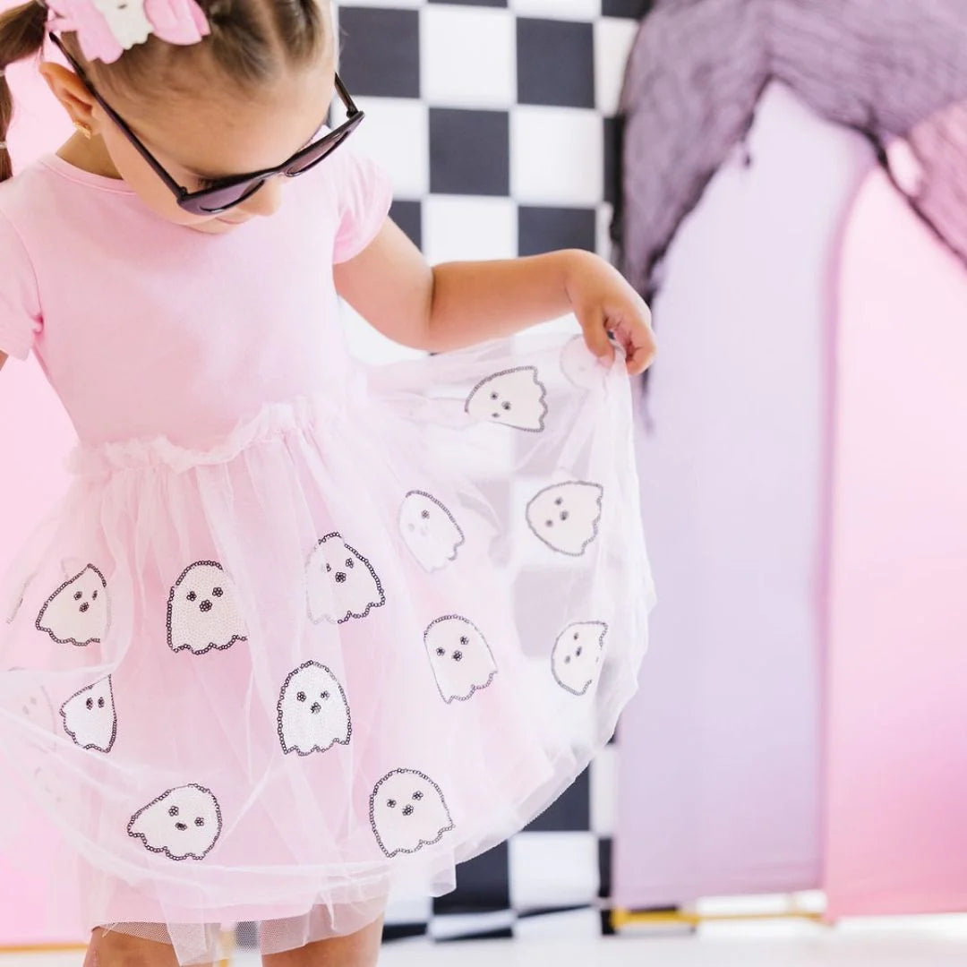 Ghost Sequin Halloween Short Sleeve Tutu Dress - Sweet Wink