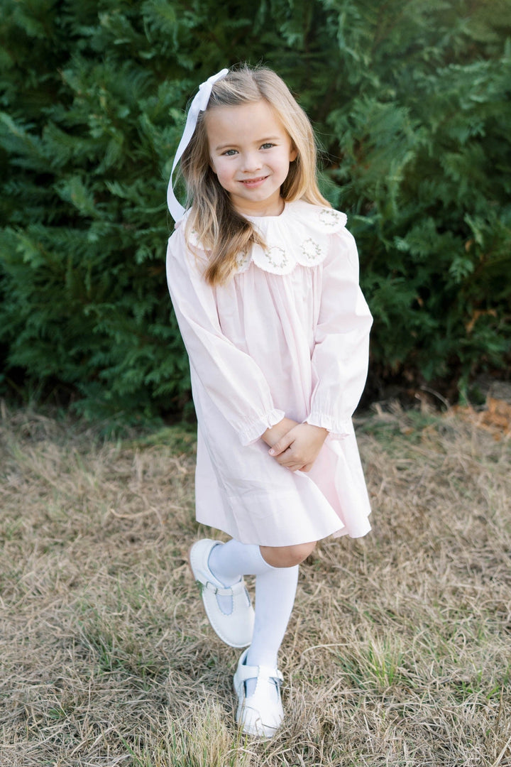Pink Batiste Dress with Wreath Embroidery - Lullaby Set