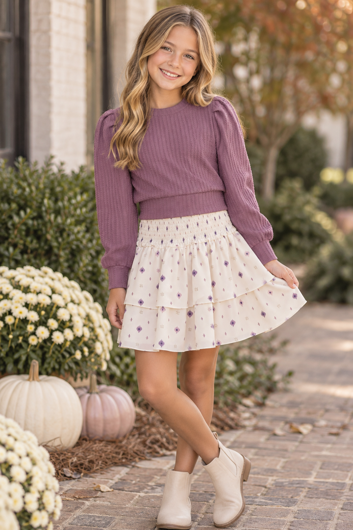 Purple Ikat Twinkle Tiered Skirt - Pleat