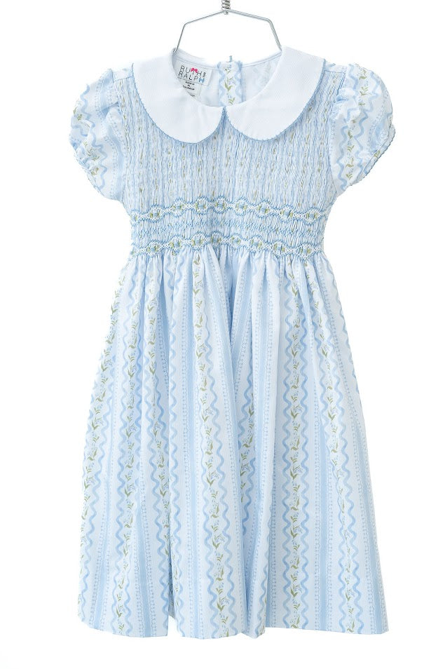 Blue Smocked Lily Floral Dress - Ruth and Ralph