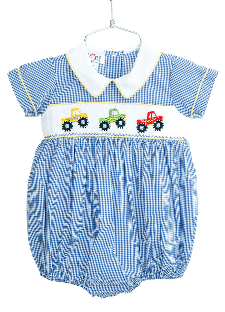 Boys Smocked Monster Trucks Bubble - Ruth & Ralph