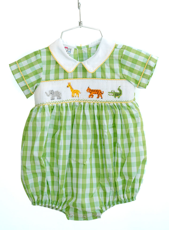 Boys Smocked Zoo Animals Bubble - Ruth & Ralph